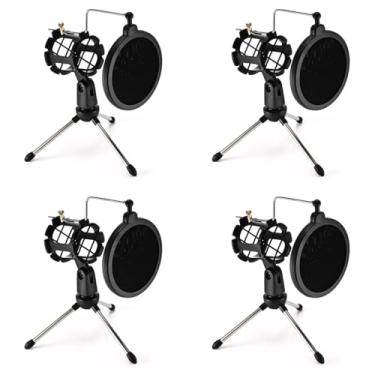 Imagem de 4 Pedestal Suporte P/Microfone + Pop Filter Tripé Compacto Waver