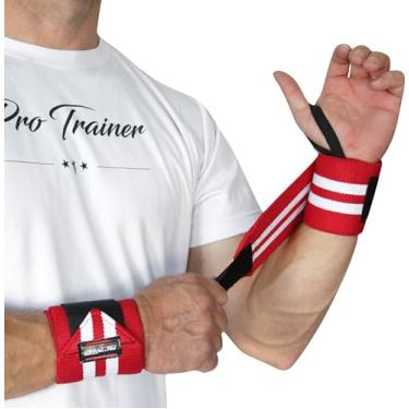 Imagem de Munhequeira Elástica proteção punho Cross Powerlifting Lpo Pulso Levantamento de Peso Musculação (Vermelho com Branco, E 8mm)
