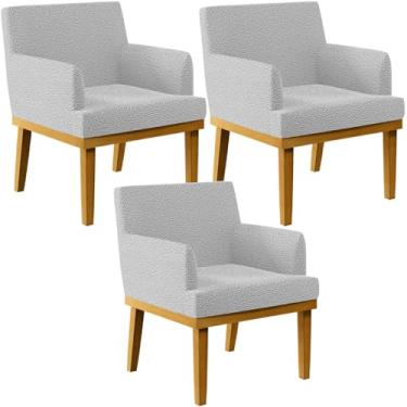 Imagem de Kit 3 Poltronas Decorativas Sala De Estar Recepção Base Mel Beatriz W01 Bouclê Cinza - Lyam Decor