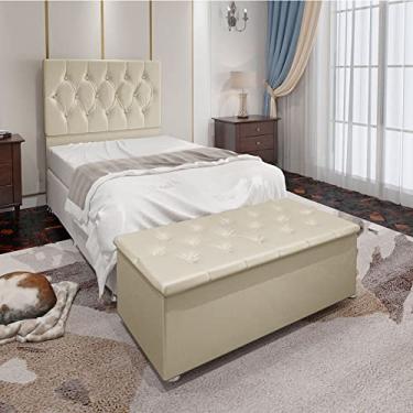 Imagem de Conjunto Cabeceira Solteiro e Recamier Baú 0,90m Madrid Suede Bege Dal Poz Estofados