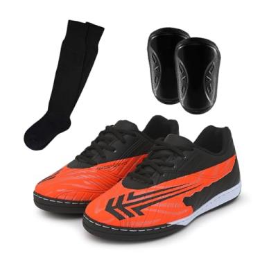 Imagem de Kit Tênis Infantil Futsal Chuteira Meião Caneleira 26 Ao 33 (Preto, BR, Criança de 9 a 12 anos, Numérico, 31)