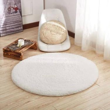 Imagem de Tapete redondo macio para sala de estar, quarto, macio, desgrenhado, antiderrapante, cabeceira, tapete branco, diâmetro 160 cm