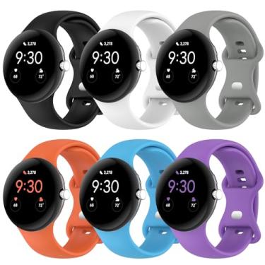 Imagem de Eiavike [Pacote com 6] Pulseira compatível com o relógio Google Pixel de silicone macio Sport Watch Pulseira de substituição para relógio inteligente Google Pixel Watch (grande)