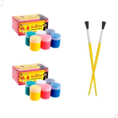 Imagem de Kit 2 Caixas Tinta Guache Pintura Artística Escolar + 2 Pincéis