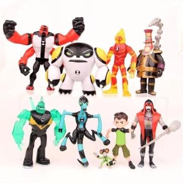 Imagem de Kit com 9 Peças Bonecos Ben 10 Miniaturas PVC 12Cm Serie Netflix Desenho Crianças Infantil Meninos Diamante Chama