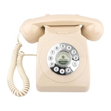 Imagem de Almencla Livro de visitas de áudio Telefone de mesa de casamento Telefone versátil Estilo retrô Design vintage Gravador de telefone para festa Aniversário, Bege