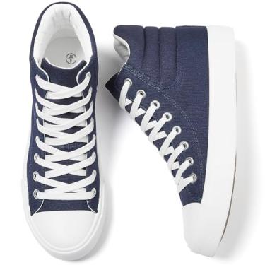 Imagem de POVOGER Tênis de cano alto feminino, branco, cano alto, lona, preto, moderno, casual, cadarço, Azul marinho, 34