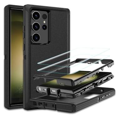 Imagem de Capa para Samsung Galaxy S23 Ultra, capa S23 Ultra com [2 unidades] protetor de tela HD, [grau militar] à prova de choque à prova de poeira/queda, 3 camadas, capa resistente para Galaxy S23 Ultra,