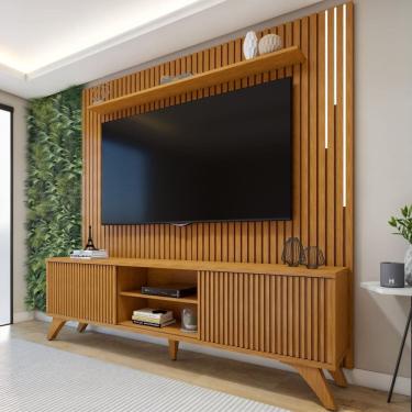 Imagem de Conjunto Rack Gaia 218cm com Painel Ripado com Led para Tv de até 75 Polegadas com Led...