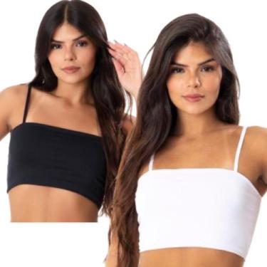 Imagem de Kit 2 Top Academia Feminino Sem Bojo Fitness Cropped Faixa Alcinha Bás