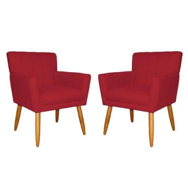 Imagem de Kit 02 Poltronas Decorativas Cecilia Pés Palito Suede Vermelho - DS Es