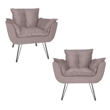 Imagem de Jogo 2 Poltronas Decorativas Quarto Closet Pés de Ferro Opala Suede Ro