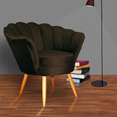 Imagem de Poltrona Decorativa Estofada Para Quarto Closet Pétala Veludo Marrom -