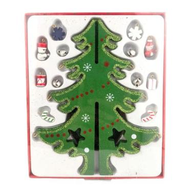 Imagem de Árvore Enfeite de Natal Madeira 3D e Pingentes 18x14CM Pequena - Wincy