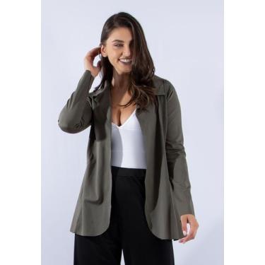 Imagem de Blazer Feminino Diluxo Acinturado Sobretudo Bengaline, Verde, GG