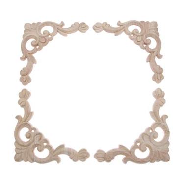 Imagem de MUXSAM Apliques esculpidos em madeira, decalques Onlay para móveis, pacote com 4 entalhes para armário armário, lareira, cômoda, cabeceira, parede, espelho de porta, guarda-roupa, bancos, decoração de moldura de armário, 14x14 cm/5,51 "x5,51"
