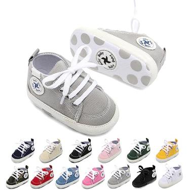 Imagem de Tênis infantil unissex de lona para bebês e meninas com sola antiderrapante e sola macia para recém-nascidos, A01-grey, 12-18 Months Toddler