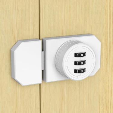 Imagem de Fechadura de combinação de armário com adesivo, fechadura mecânica de porta de armário sem chave com senha de 3 dígitos, trava de combinação adesiva para armário, porta unidirecional, porta de