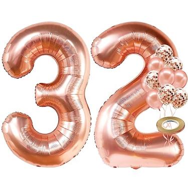 Imagem de Balão número 32 para decorações de aniversário de 32 anos – ouro rosa, grande, 101,6 cm, pacote com 12 | Balões de confetes de ouro rosa | Balão de 32 números em ouro rosa para artigos de festa de 32 anos, feminino ou masculino