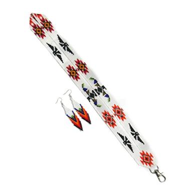 Imagem de Cordão de contas com brincos de contas combinando, cordão de estilo nativo americano, porta-crachá com contas, porta-cartão de identificação, Branco (Padrão 3), tamanho �nico