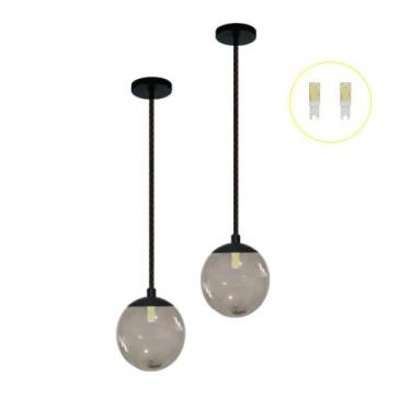 Imagem de Kit 2 Pendente Preto Bancada Cozinha Cabeceira de Cama + Led - Arevo I
