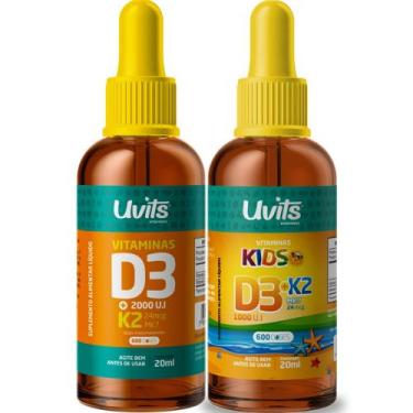 Imagem de Vitamina D3 K2 Liquida e Vitamina D3 K2 Infantil Uvits - Kit Família U