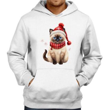 Imagem de Moletom Gato Natalino Gorro e Cachecol - Foca na Moda, Branco, M