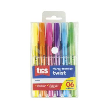 Imagem de Caneta Marca Texto Gel Twist Estojo c/ 6 Cores Tris Marcador Ideal p/ 