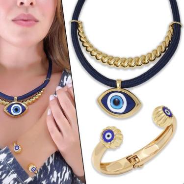 Imagem de Bracelete + Colar Maxi Olho Grego Kit 2 Peças Feminino Dourado - GRANA