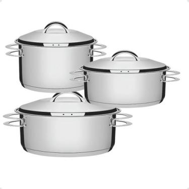 Imagem de Kit Caçarolas Panelas Inox Indução Solar Grande 7,1L - 6,1 L, 4,7L - T