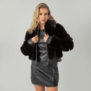 Imagem de Jaqueta susie puffer couro e pelúcia feminino - Susie Modas, Preto, M