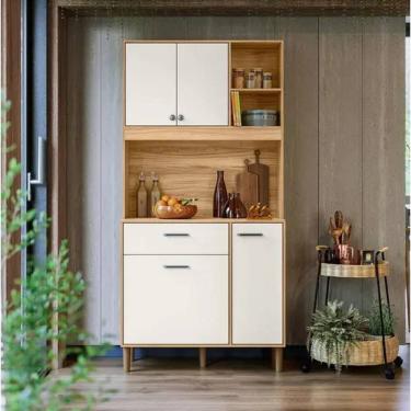 Imagem de Armário Para Cozinha 4 Portas 1 Gaveta 90 cm Freijó Off White Cristal Erva Doce Nicioli