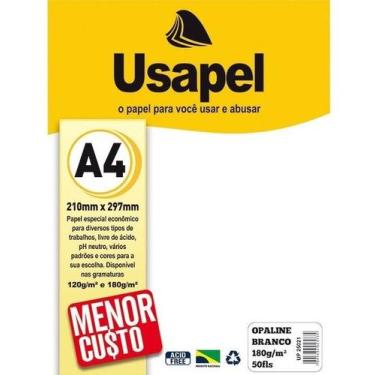 Imagem de Papel Opaline 180g 50 Fls Branco A4 Usapel para Convites Projetos Esco