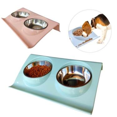 Imagem de Comedouro elevado duplo para cães e gatos c/ tigela inox - Lojas Édri,