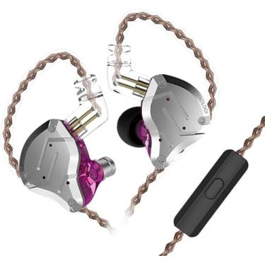 Imagem de Fones de ouvido intra-auriculares KZ com microfone ZS10 Pro com drivers 4BA e 1DD, com cabo destacável 0,75 mm 2 pinos 6N OFC para baterista guitarrista (roxo, com microfone)