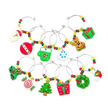 Imagem de FunIdea Conjunto de 12 peças de pingentes de taça de vinho natalinos com tema de Natal, degustação de vinhos, decoração de festa, conjunto de caixa de presente, Vidro