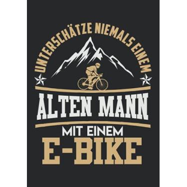 Imagem de Notizbuch A4 kariert mit Softcover Design: Alter Mann mit E-Bike Geschenk Berge Fahrradtour Fahrrad: 120 karierte DIN A4 Seiten