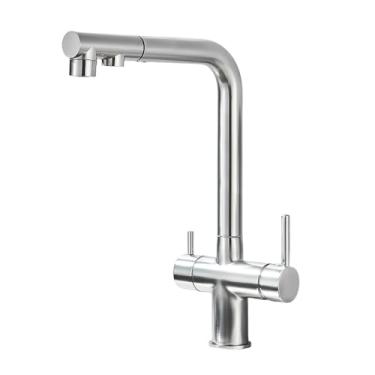 Imagem de Torneira de pia de cozinha filtrada, torneira retrátil com rotação de 360 graus, torneira de filtro de água potável, misturador de pia, níquel escovado