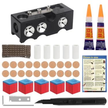 Imagem de Vefungyan Kit de substituição de pontas de taco de sinuca: 11 em 1 ferramenta de reparo de ponta de taco de bilhar com 20 peças de pontas de taco 5 giz para substituição