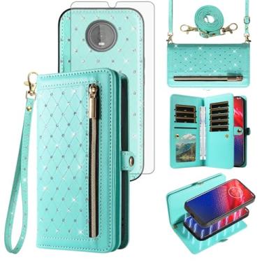 Imagem de Capa de celular para Moto Z4/Moto Z 4 Play/MotoZ4 Force Zipper carteira destacável com protetor de tela alça transversal Bling Flip suporte para cartão de crédito Motorola 4Z Motoz4Play Motoz4Play