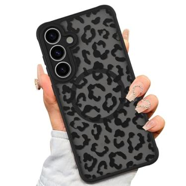 Imagem de AIGOMARA Capa para Samsung Galaxy S25 Plus [compatível com MagSafe] Capa preta com estampa de leopardo para mulheres e homens TPU macio com amortecedor traseiro rígido de policarbonato antiqueda à