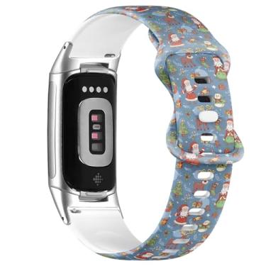 Imagem de Pulseira de relógio de silicone macio compatível com Fitbit Charge 5/Fitbit Charge 6 (azul feriado de Natal) pulseira esportiva macia para mulheres e homens