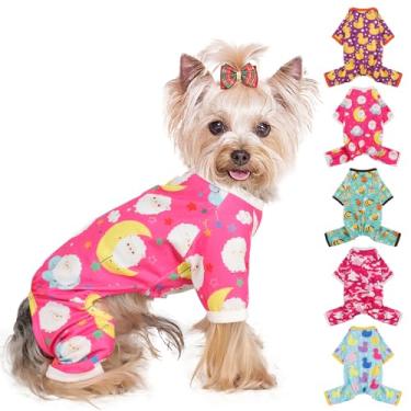 Imagem de Pijama para cães tamanho pequeno menino menina, roupas elásticas de algodão para animais de estimação, roupas para cães fêmeas e machos, primavera verão cachorrinho pijama (lua rosa, PP)