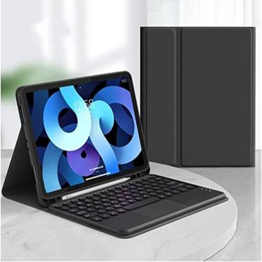 Imagem de HENGHUI Capa com teclado sensível ao toque para Galaxy Tab S9 FE+ / Tab S10+ /Tab S9+/S8+/S7+/S7 FE 12,4 polegadas com teclado removível touchpad bonito capa de teclado colorida redonda, preta