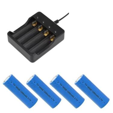 Imagem de Kit 1 Carregador Duplo De 4 Slot Bateria 26650 Mais 4 Bateria De Grand