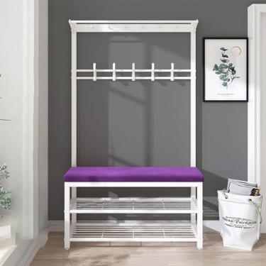Imagem de Cabideiro Banco de sapato com banco de sapatos para entrada moderno banco industrial hall árvore, banco de armazenamento de entrada, sapateira ajustável para dormitório, corredor de apartamentos