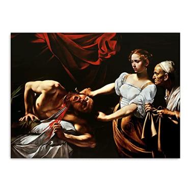 Imagem de Arte de parede em tela clássica - Michelangelo Merisi Caravaggio Impressões - reprodução de pinturas a óleo famosas - Judith decapitando pôsteres - imagens de arte em tela para decoração de casa 20 x
