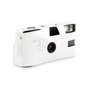 Imagem de Weddingstar Câmera descartável com flash – câmera de filme de 35 mm de uso único para lembrancinhas de casamento ou festa – corações encantados prateados