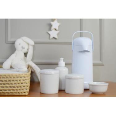 Imagem de kit Higiene Bebê K020 Potes Cotonete Algodão Limpeza Banho Porcelana M