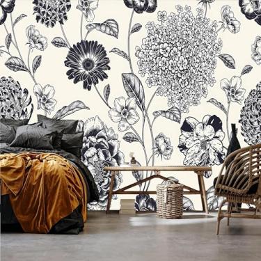 Imagem de Lcythiazole Papel de parede floral de tamanho personalizável - mural de parede floral Boho papel de parede removível autoadesivo para sala de estar, sala de jantar, quarto, quarto de meninas